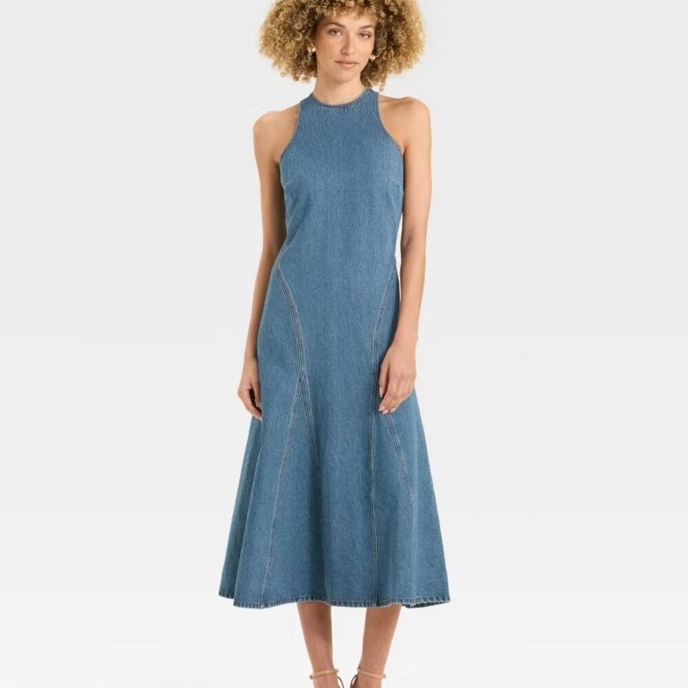 NEW Women's Future Collective Denim Midi Dress Size 6 - Picture 3 of 7
